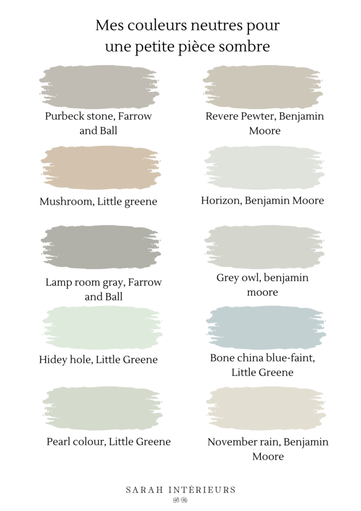 Palette de couleurs neutres idéales pour une petite pièce avec peu de lumière